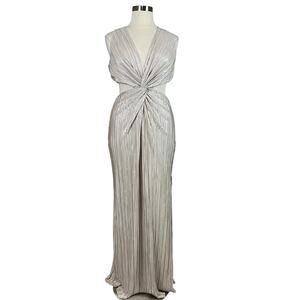 AQUA Metallic Cut Out Thigh Slit Long Evening Gown Gold and Silver Size XL 18